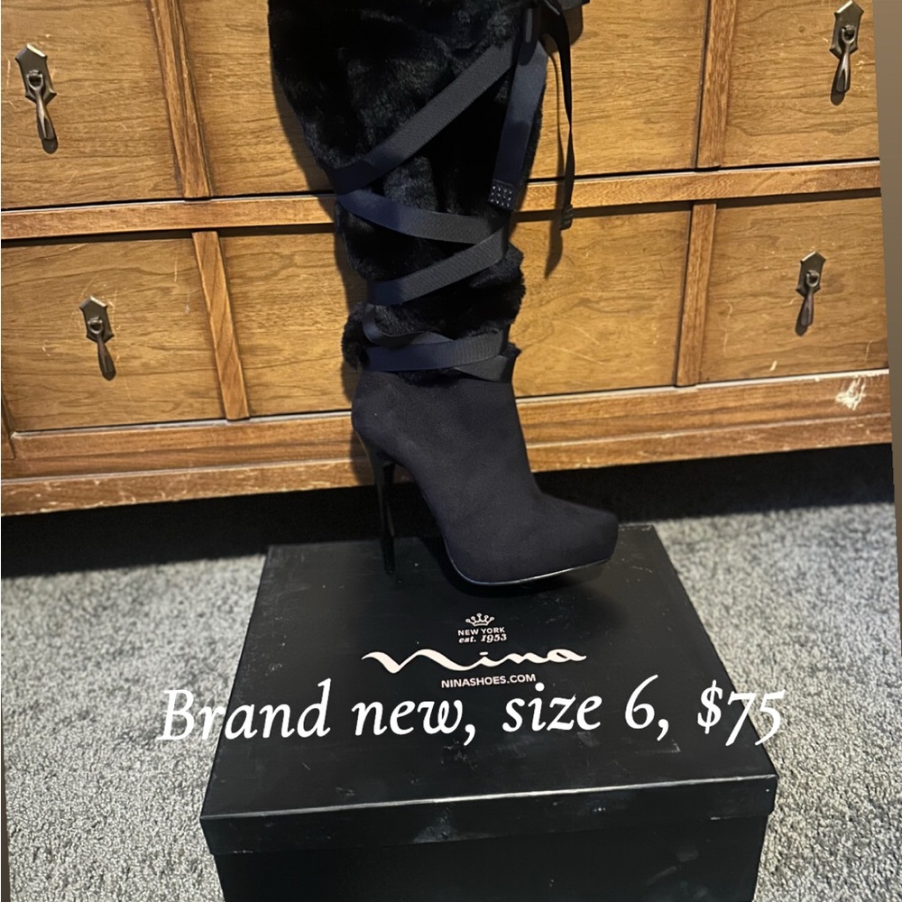 Nina Black Heeled Boots for Women